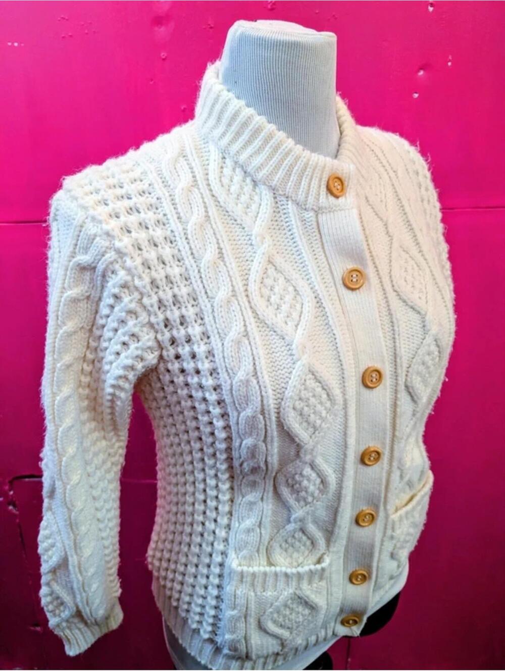 Vintage 80s Aran Isle Shetland Cardigan Sweater M